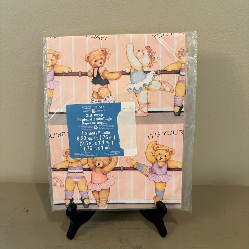 Two VTG Ballet Bear New Old Stock Wrapping Paper